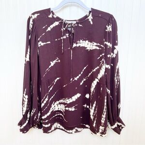Young Fabulous & Broke Deep Purple/Brown & Cream Tie Dye Bishop Sleeve Blouse